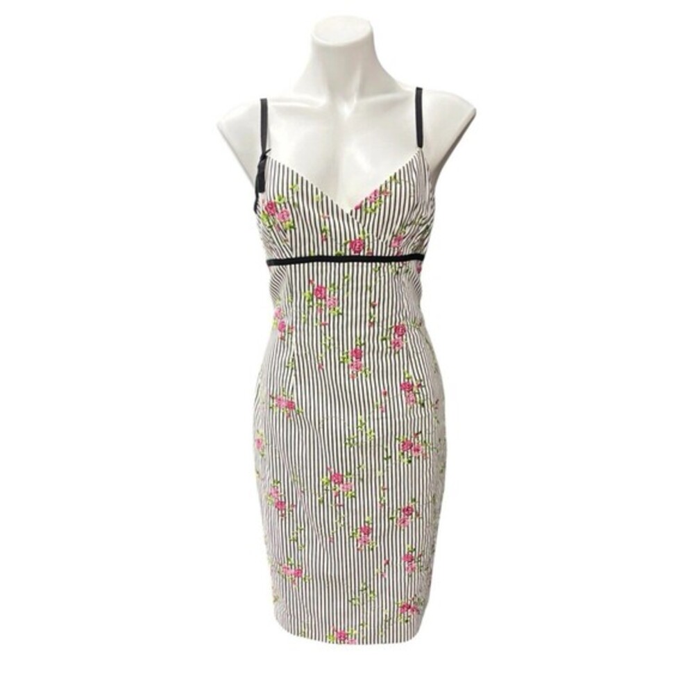 Y2K Maggy London floral Embroidered Roses Striped Babydoll Dress Sz12
